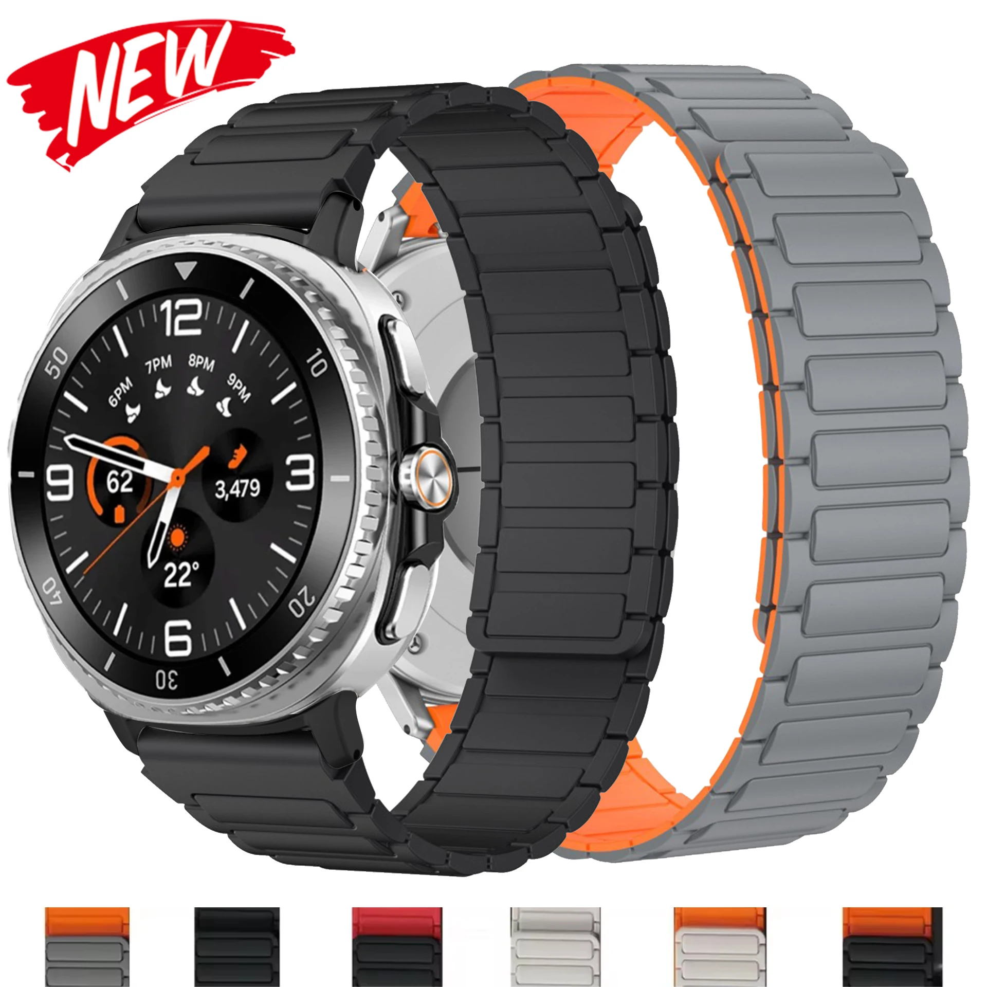 

Двухцветный силиконовый магнитный ремешок для Samsung Watch 8 40, 44 мм, ремешок для часов 8 classic, 46 мм, сменные аксессуары