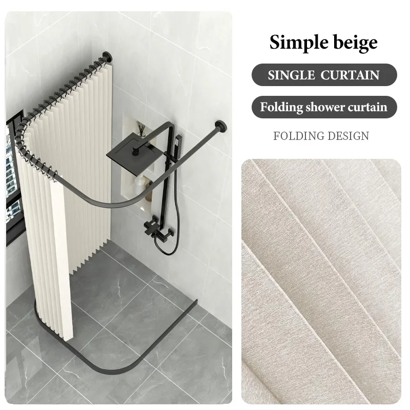 No Drill Semi Transparent Shower Curtain Soft Light with Hooks for Dark Small Bathroom Easy Install Balance Light Privacy