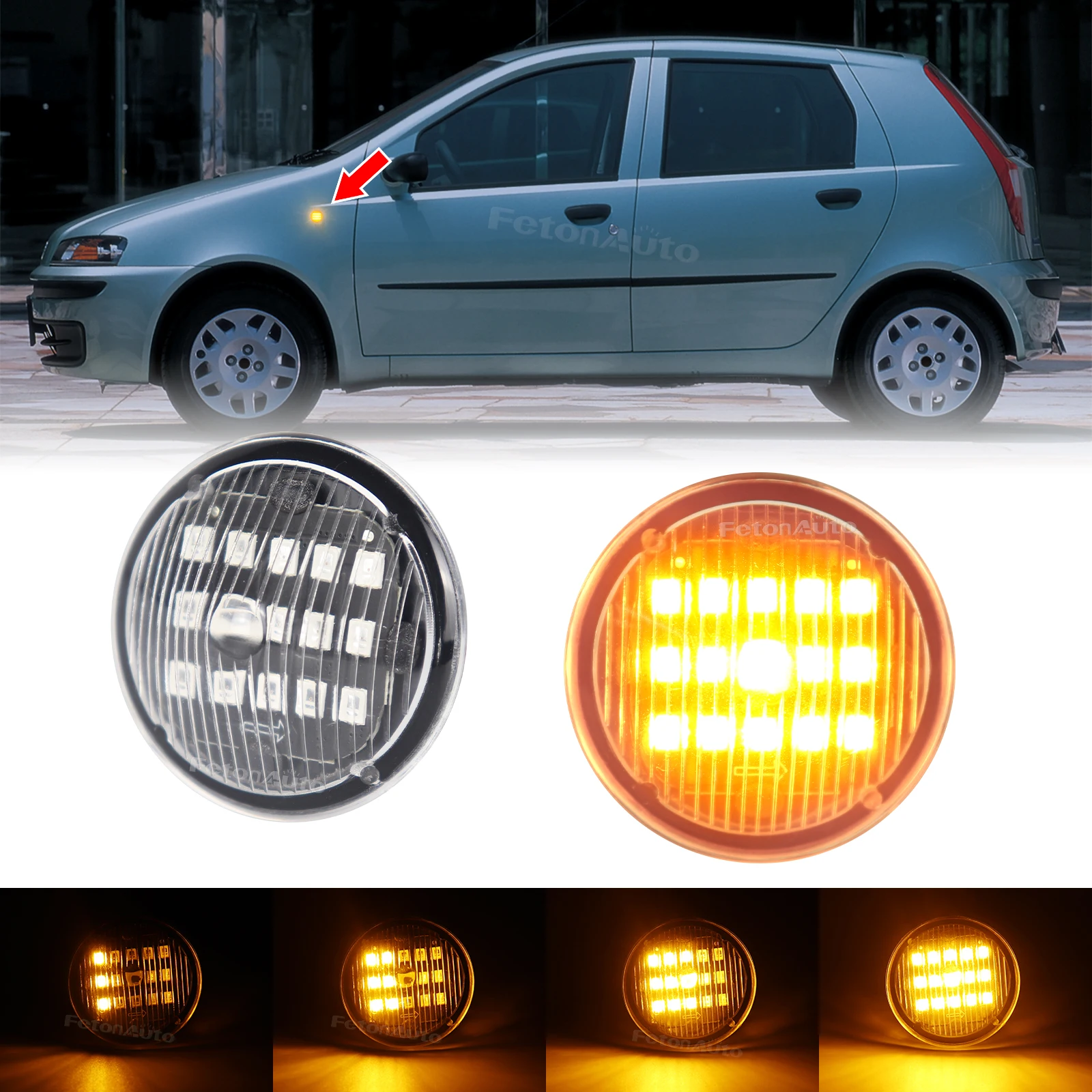 2PCS For Fiat Punto 188 1999-2012 Doblo 2001-2005 LED Dynamic Amber Turn Signal Lights Side Marker Lights