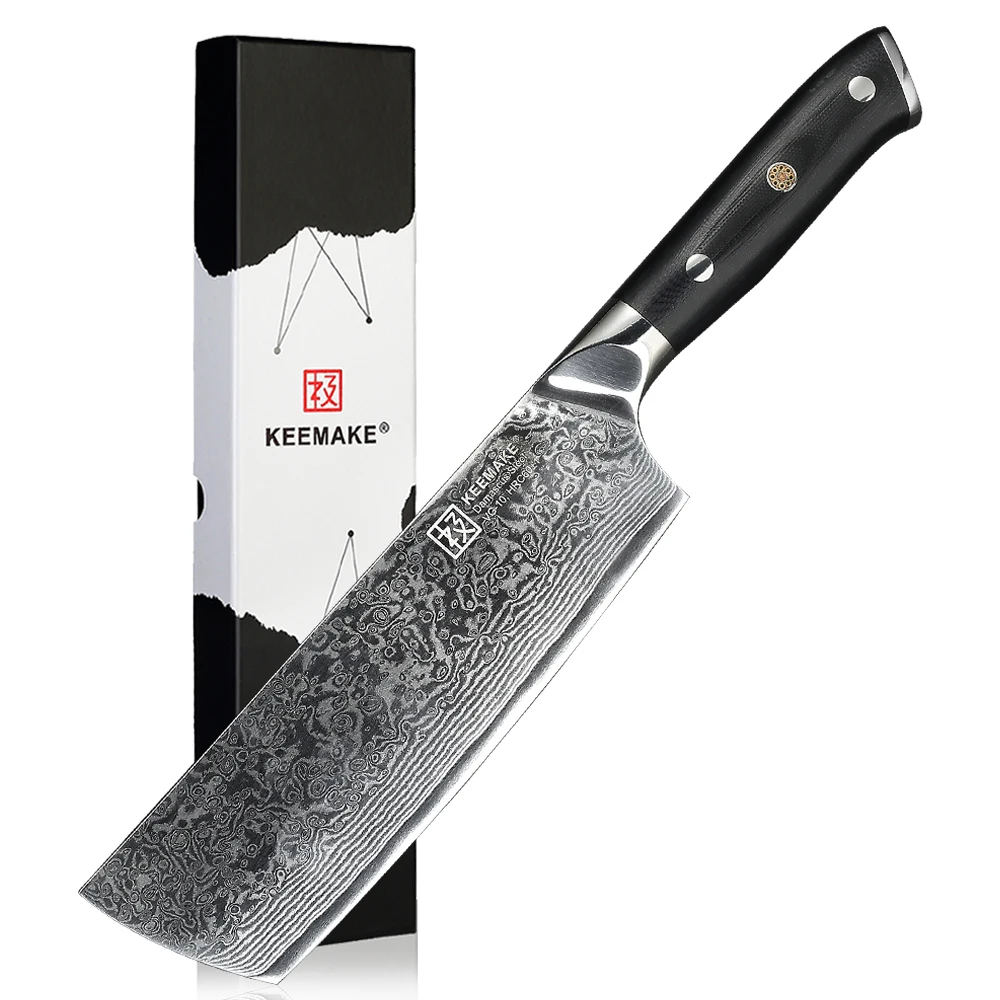 

KEEMAKE Nakiri Chef's Knife VG10 Damascus Steel Blade Cut Razor Sharp Japanese Cleaver Kitchen Knife Tools G10 Handle