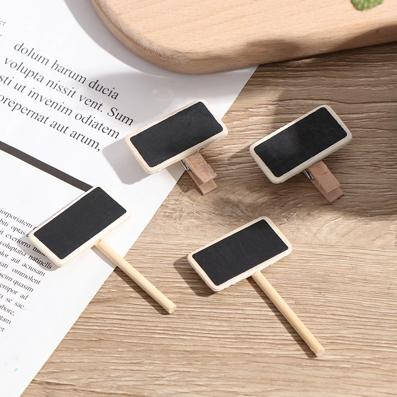 50 Stuks Mini Schoolbord Hout Bericht Slate Rechthoek Clip Clip Panel Card Memo Label