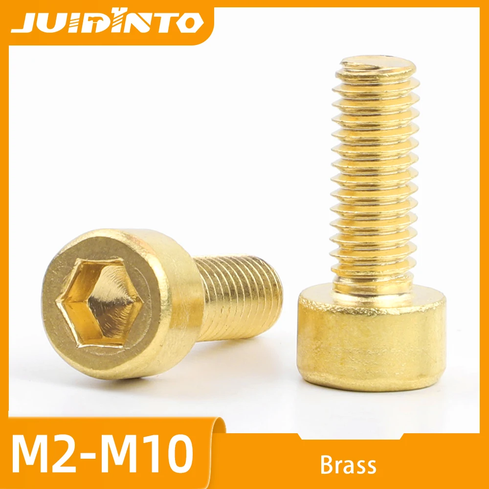 2-20pcs Brass Fully Threaded Hex Socket Head Cap Screws DIN912 Allen Cap Machine Screws for Furniture DIY M2 M2.5 M3 M4 M5 M6 M8