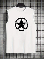 Men's summer casual sports fitness loose five pointed star print comfortable and breathable round neck sleeveless vest