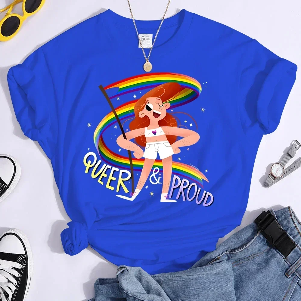 Print T Shirt Harajuku Y2K Tops Women's Clothing Cute Rainbow Flag T Shirts y2k top graphic t shirts oversized t shirt