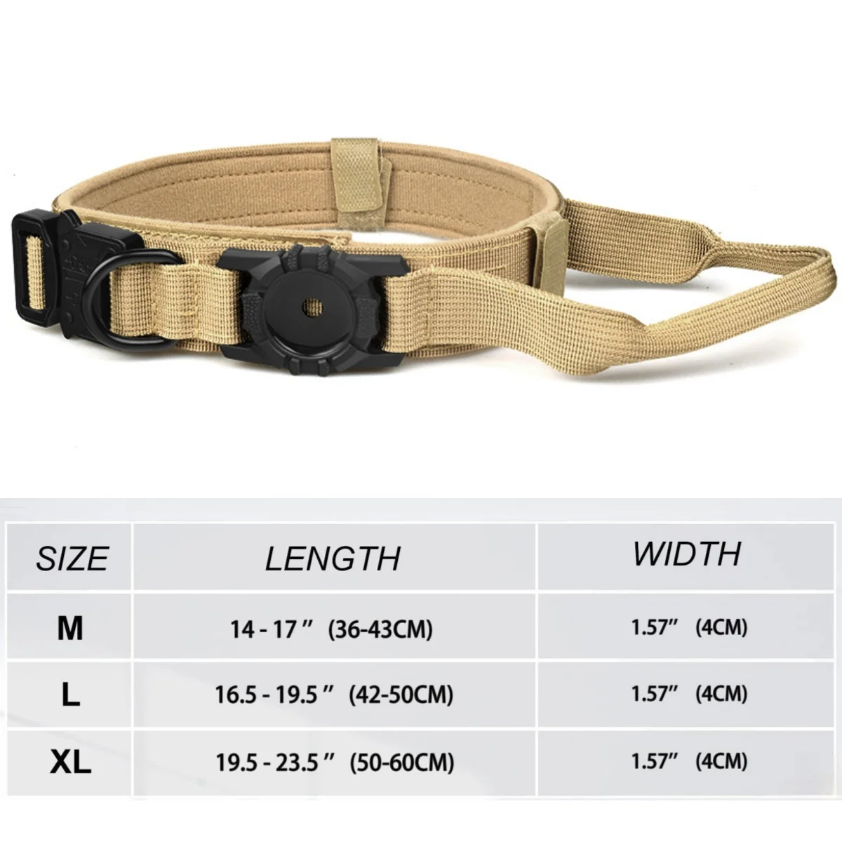 Verstellbar mit AirTag-Halterung, taktisches Hundehalsband, bequem gepolstert und Griff, Metallschnalle, GPS-Halsband für mittelgroße und große Hunde – Detail 6