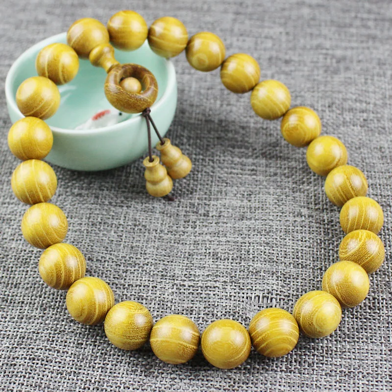 Solid Wood Buddha Beads Rosary Beads Yellow Sandalwood Creative 24 Beads Holding Pendant Stationery Wooden Beads Amulet