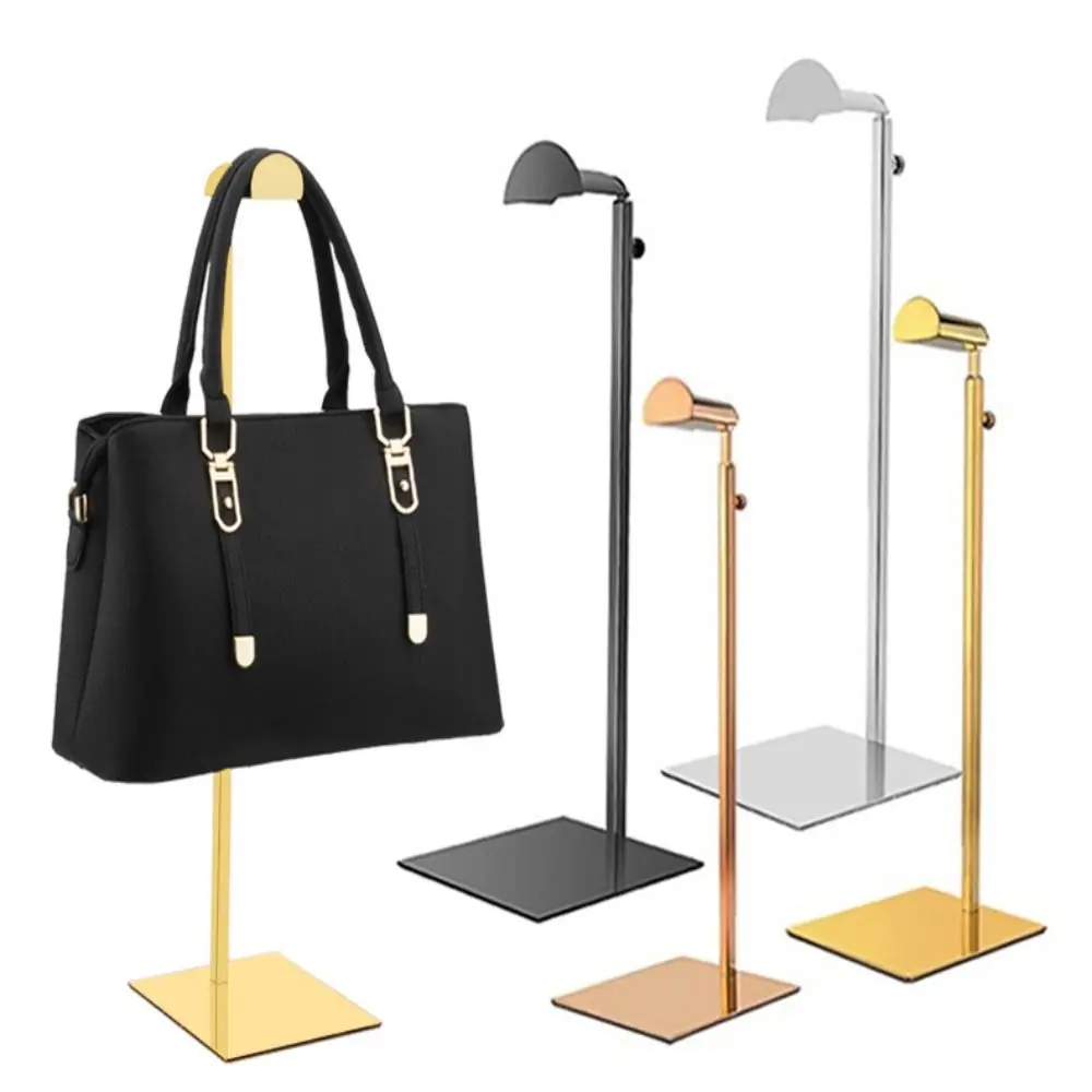 Durable Stainless Steel Bag Show Shelf Gold / Silver Polished Metal Display Risers Adjustable Handbag Display Shelf Women Bags