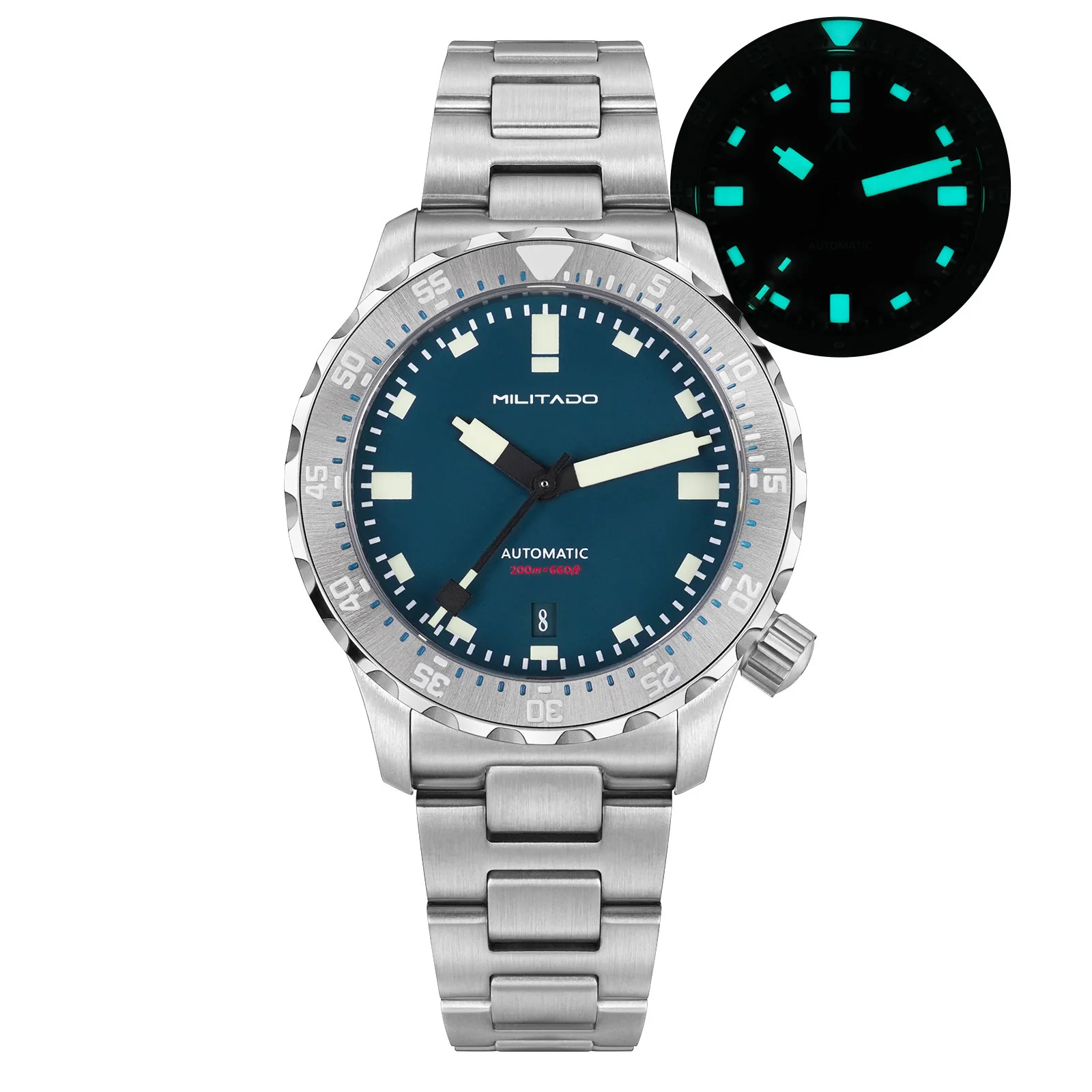 MILITADO ML20 Automatic Diver Watch 39mm PT5000 Mechanical Sapphire 200m Waterproof PVD BGW9 Lume Steel Bracelet Mens Watchs image 3