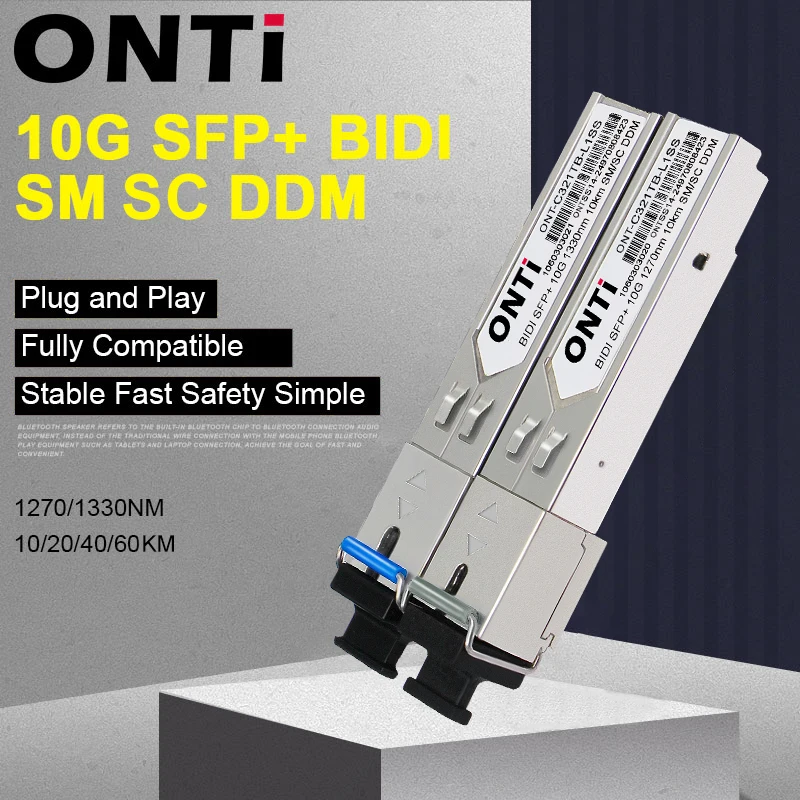 Módulo ONTi 10G BIDI SM SC WDM SFP + 1270/1330nm Módulo de fibra óptica de modo único 10-60KM compatível com interruptor Cisco