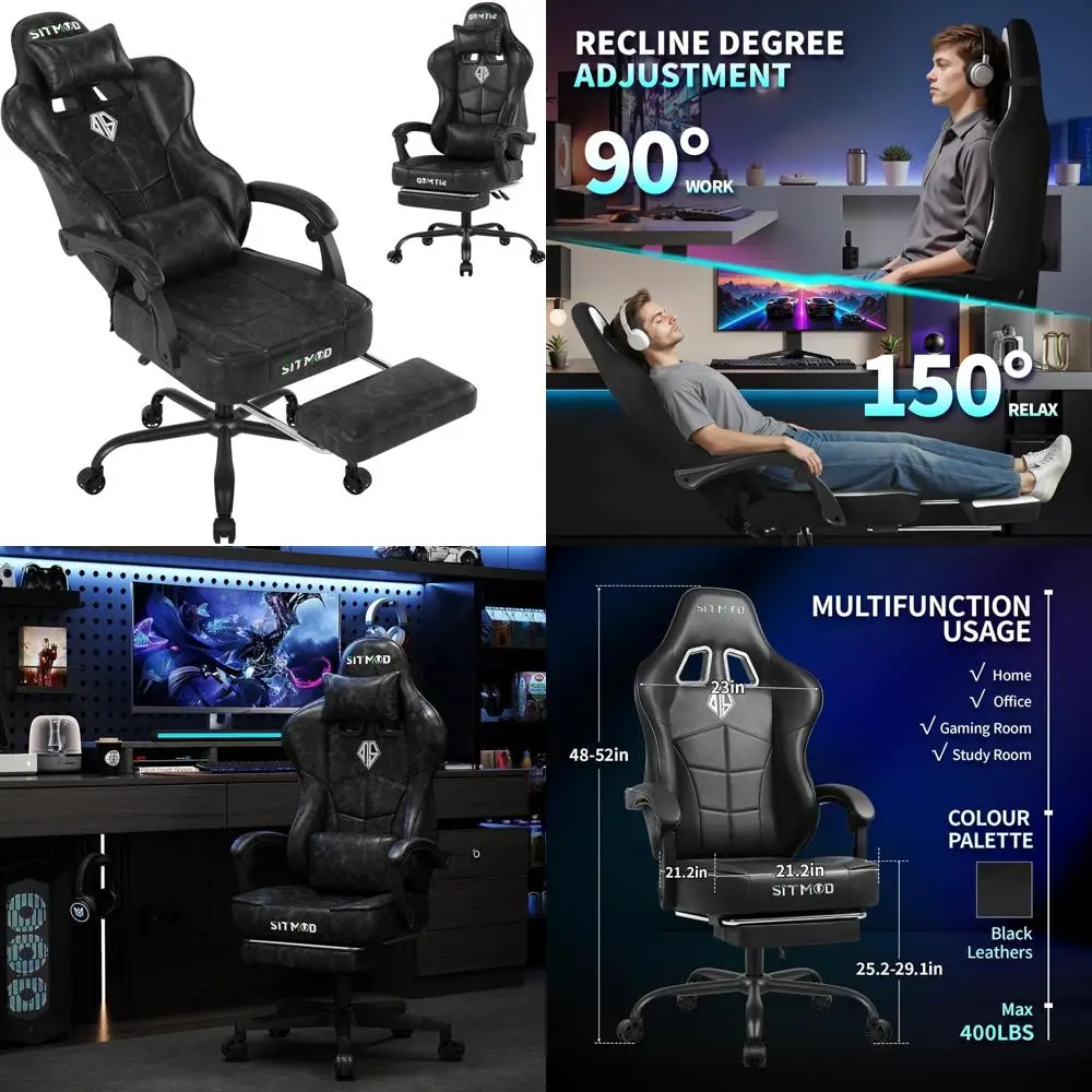 

Эргономичное сверхмощное игровое кресло для взрослых с подставкой для ног, большое и высокое компьютерное кресло с откидной спинкой для удобной опоры для поясницы