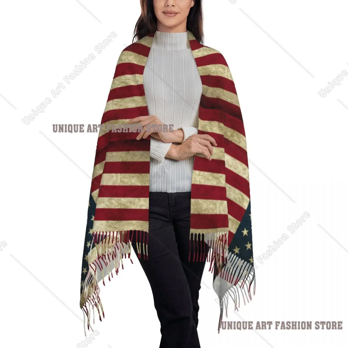 خمر العلم الأمريكي شرابة وشاح المرأة لينة الولايات المتحدة الأمريكية فخور شال التفاف السيدات الأوشحة الشتوية