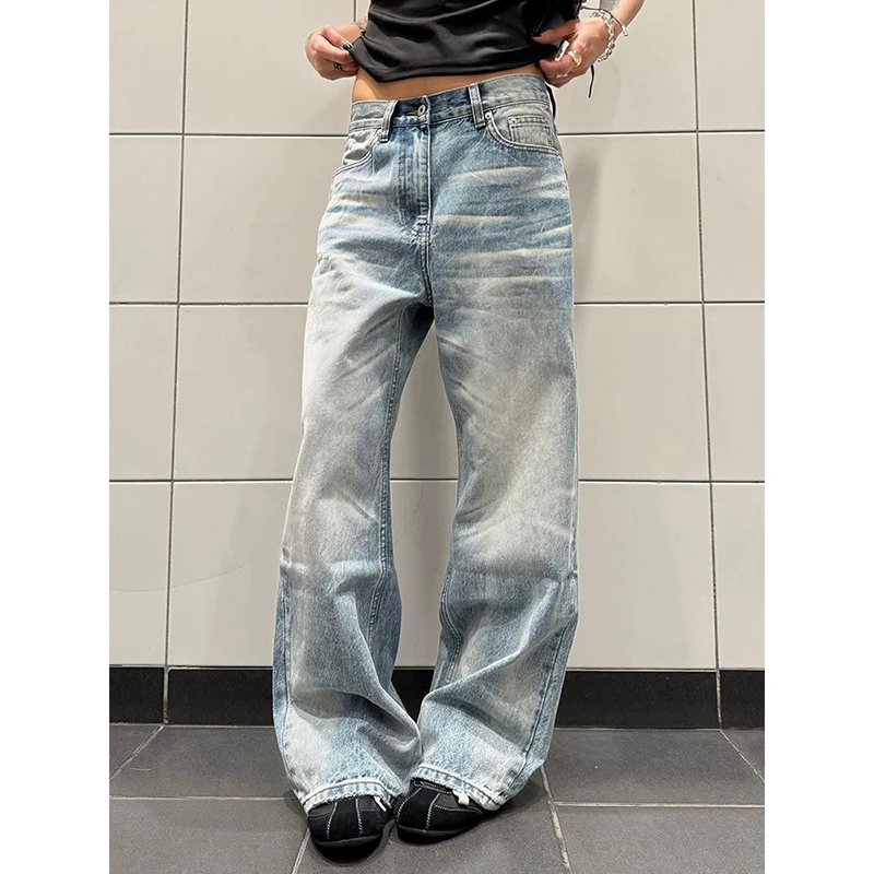 ZHIZOU Women's Blue Gothic Y2k Baggy Jeans Harajuku Aesthetic Japanese 2000s Style Denim Trousers Vintage Cargo Pants Clothes