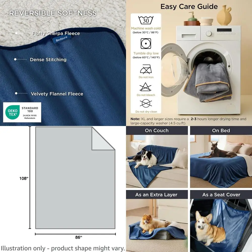

Водонепроницаемое флисовое одеяло из шерпы King Size, постельное белье для больших собак, двусторонний чехол для дивана, синий