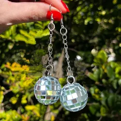 Disco Ball Earrings Unique shiny ball Earrings Fun Mirrorball dangle long Earrings round drop earrings