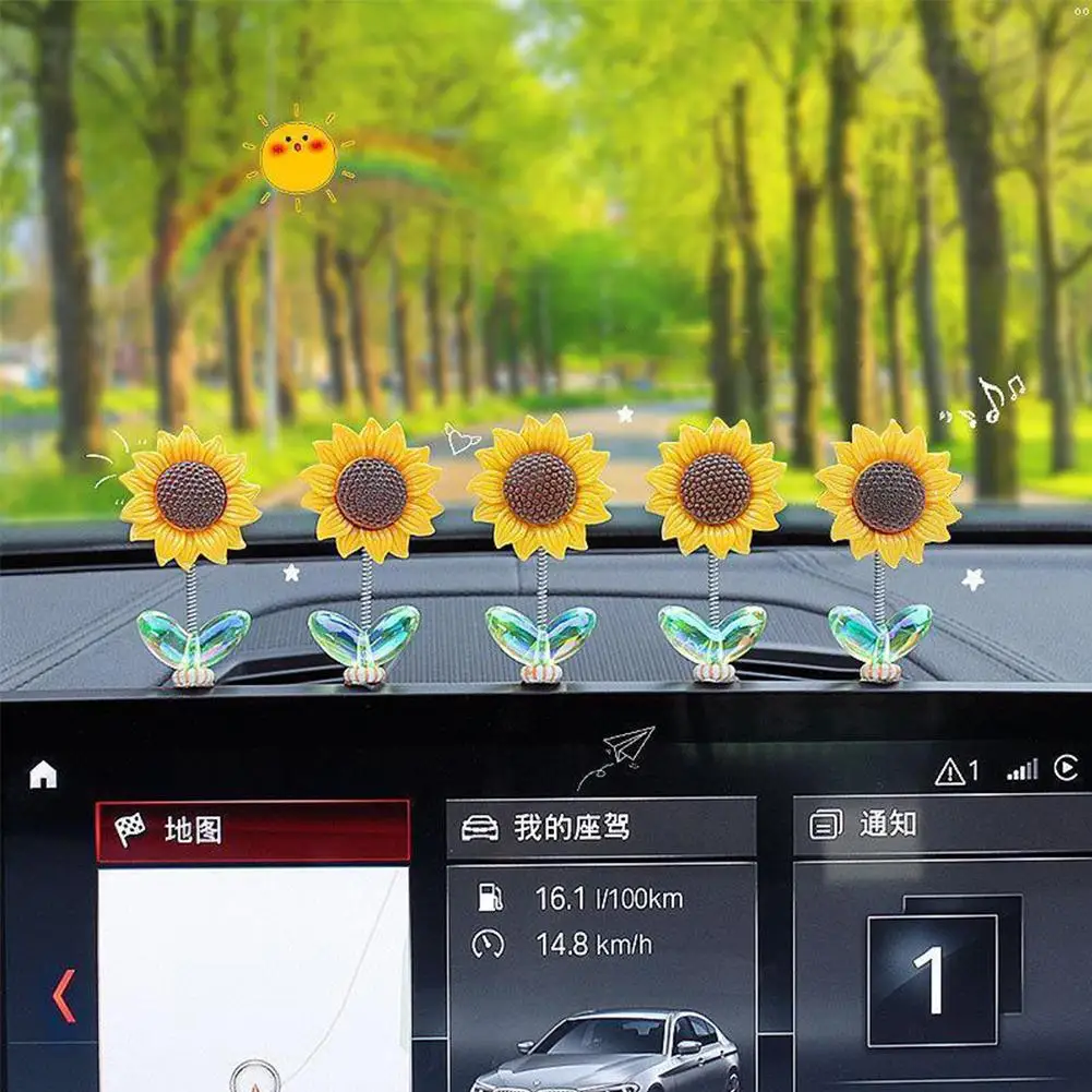 Creative Car Ornaments Shaking Head Cute Fresh Sunflower Center Console Rearview Mirror Ornaments Car Accessories NEW Year Gifts