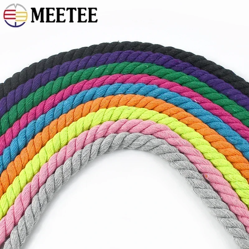 Meetee 5/10Meters 8mm Cotton Ropes 3 Shares Twisted Cord DIY Decoration Macrame Rope for Bag Braided Cords Sewing Accessories