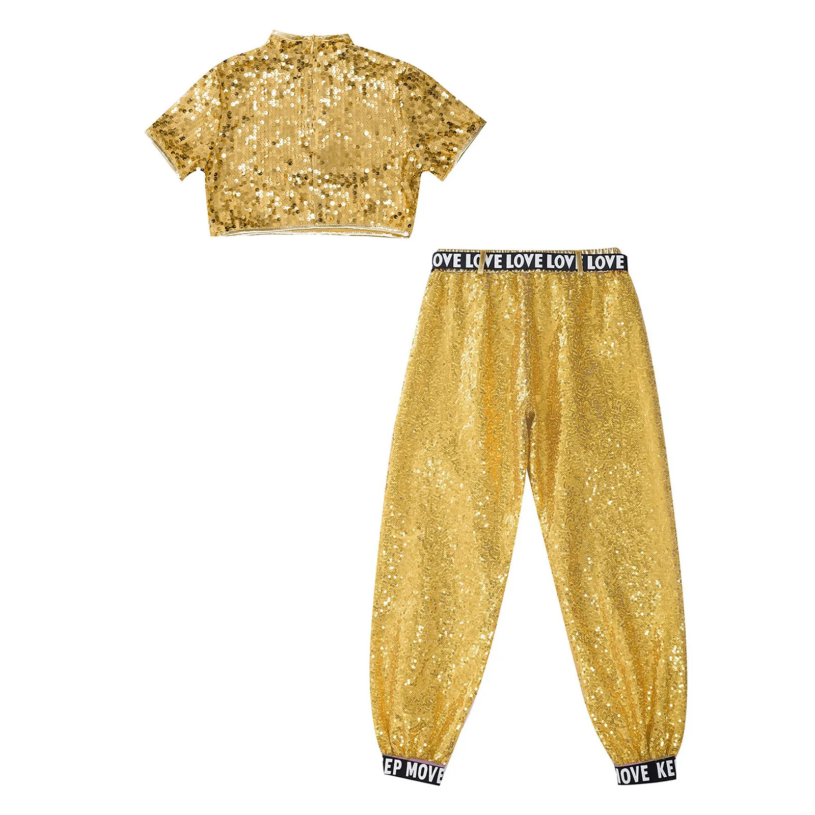 Girls Jazz Dance Costume High School Hip-hop Street Dance Sequined Performance Costume Suit Crop Top with Loose Pants Set