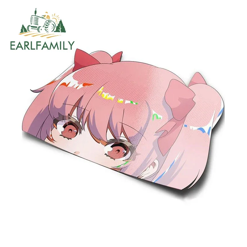 EARLFAMILY 13cm X 9.6cm For Anime Personality Vinly Peek Cartoon Madoka Car Stickers Sunscreen Car Label Decals Scratch-Proof