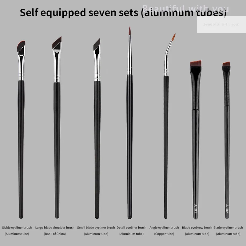 Pennello per eyeliner con lama di aggiornamento da 7 pezzi Pennello per sopracciglia piatto ultra sottile ad angolo fine sotto gli occhi Pennello per trucco