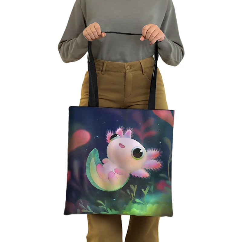 Axolotls of The World Shoulder Bags Colorful Cute Axolotl Tote Bag Fantasy Sea Creature Women Handbag Shopping Storage Bags Gift