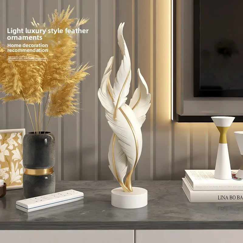 Light luxury high-end decoration feather art ornament office desktop office bookshelf art soft decoration