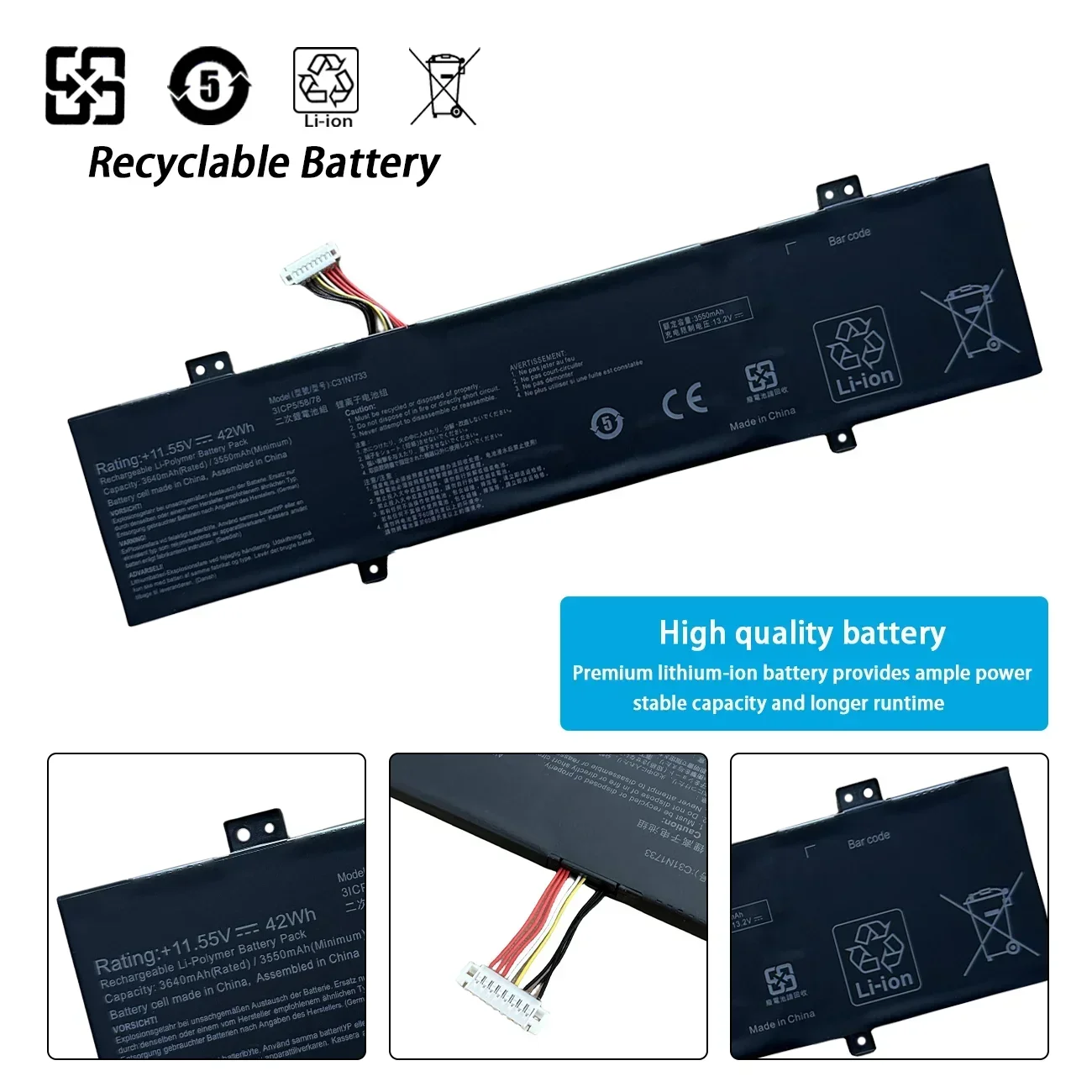 C31N1733 Laptop Battery for ASUS VivoBook Flip 14 TP412UA TP412U TP412FA SF4100F VivoBook Flip 14 TP412UA-DB31T  Batterie Asus