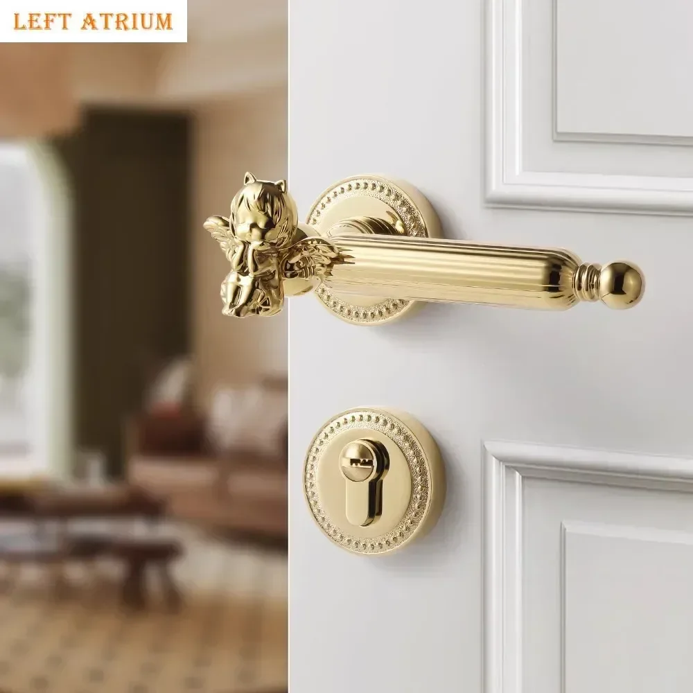 

Golden Angel Handle Door Lock Zinc Alloy Mute Locks Bedroom Safety Lock Home Hardware Accessories Door Handle Silent Locks