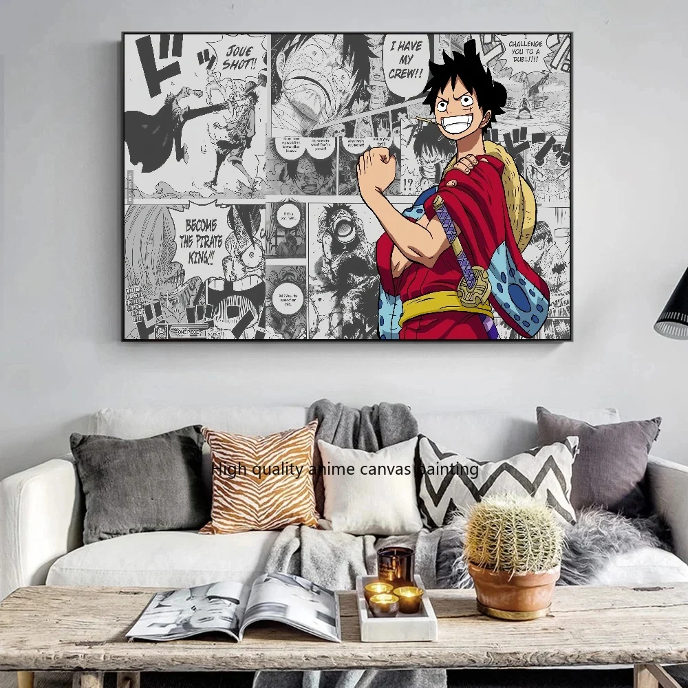 Een Stuk Luffy Anime Poster Wit En Kleur Canvas Schilderij Comic Bar Home Wall Esthetische Kunst Muurschildering Decoratie Cadeau