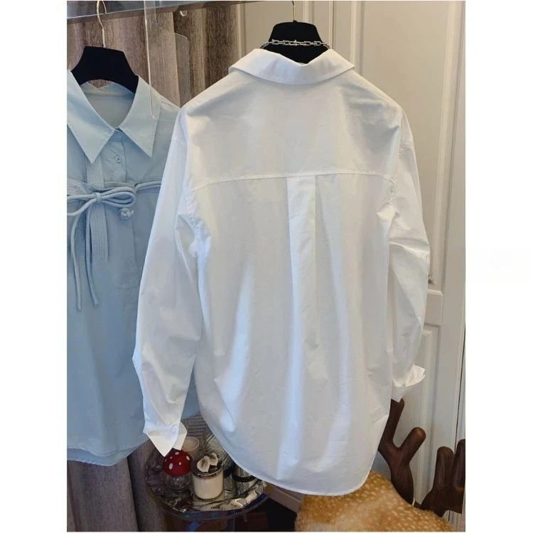Weibliche Süße Bogen frauen Solide Hemd Japan Koreanischen Stil Lose Blusen Frauen Langarm Casual Elegante Tops 2026 Chic vielseitig