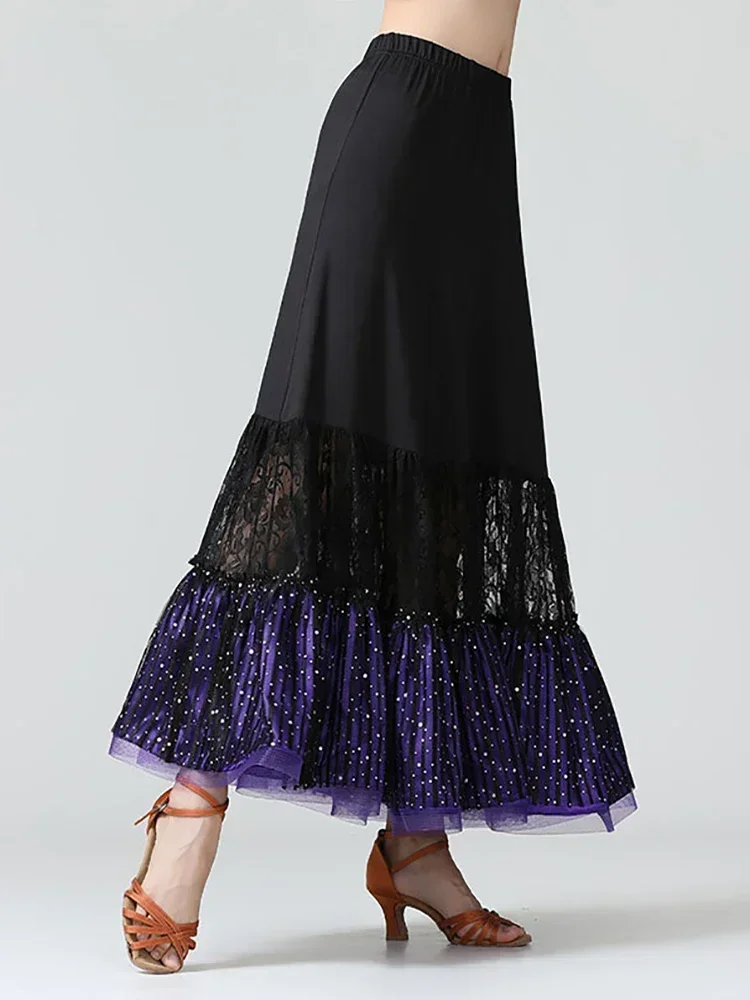 

Lace Swing Dance Skirt Sequins Ballroom Clothes Women Modern Dance Skirt Waltz National Standard Flamenco Dancing Costumes