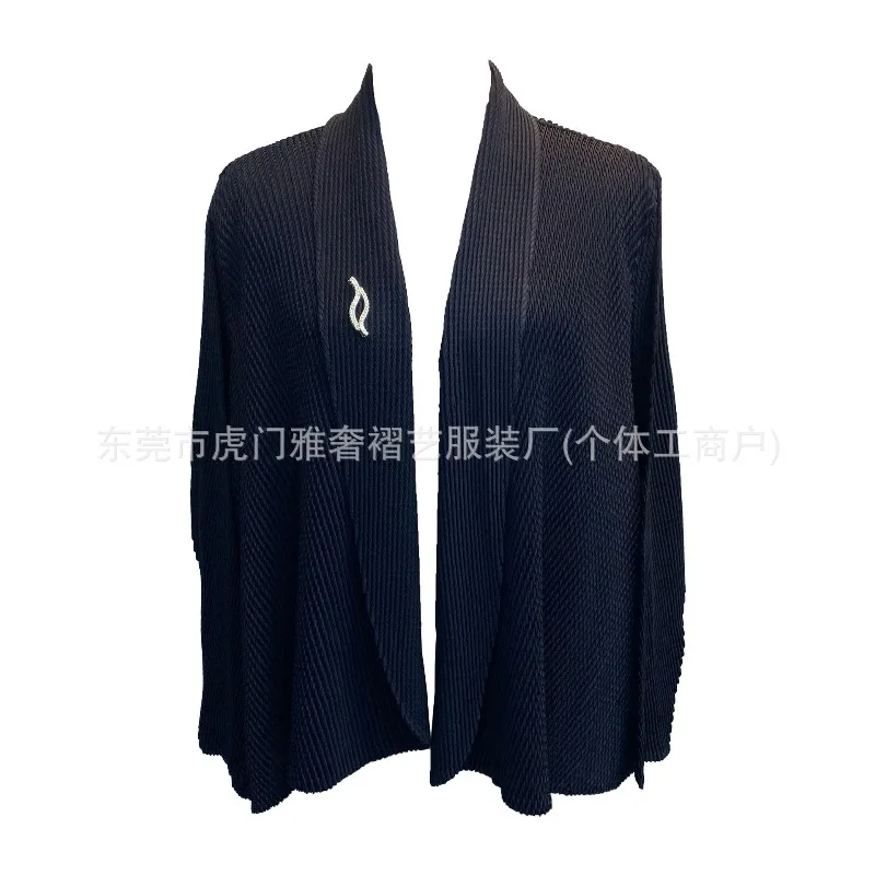 Miyake veste plissée à manches longues revers manteau plissé Cardigan 2025 automne nouveau décontracté polyvalent solide Blouse femme mince vêtements d'extérieur