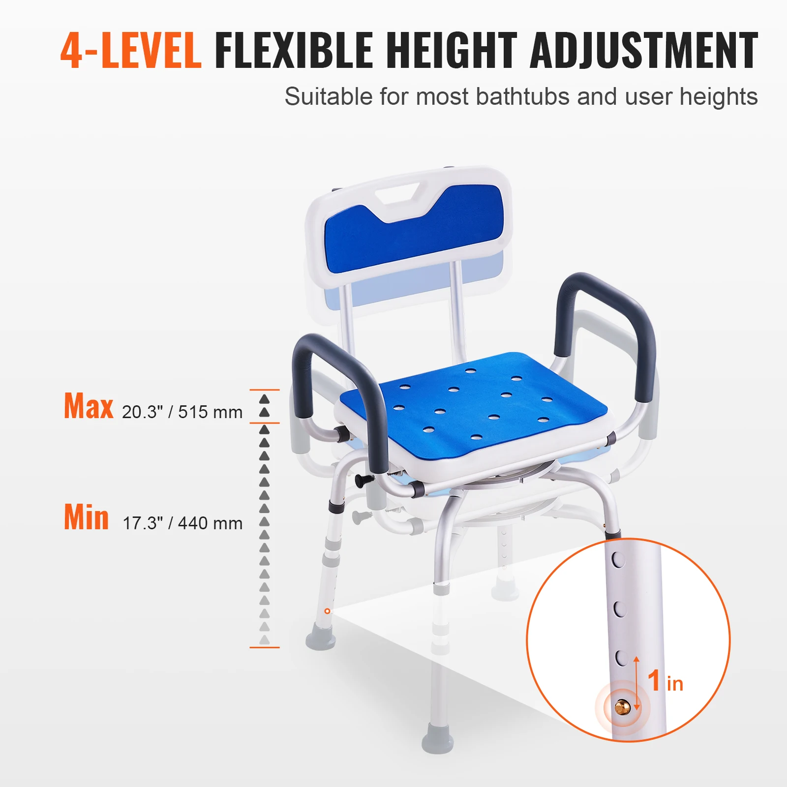 SucceBuy Swivel Shower Chair 360 Degree Adjustable with Armrest and Backrest for Shower or Bathtub Non-Slip for Elderly Disabled image 3