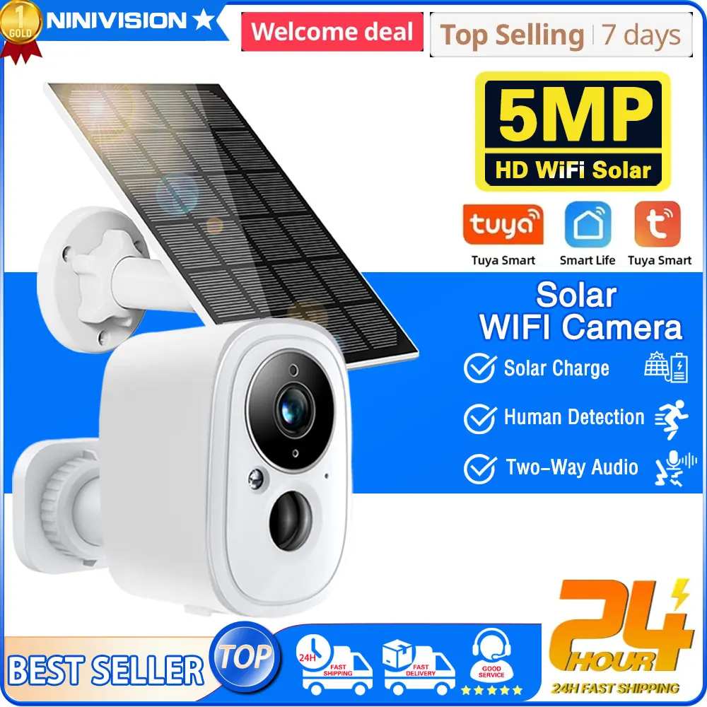 5MP HD Wireless Outdoor Wifi Home Solar PTZ Camera CCTV Solar Panel Recharge Li-Batteries Surveillance Cam Works With Tuya APP