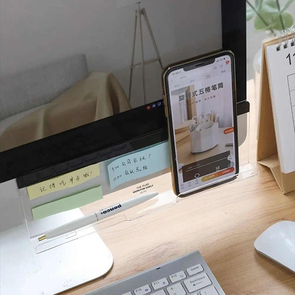 Transparente Multifuncional Desk Organizer, Monitor, Mensagem, Memo Board, Notes Board, Minimalismo Desktop Storage