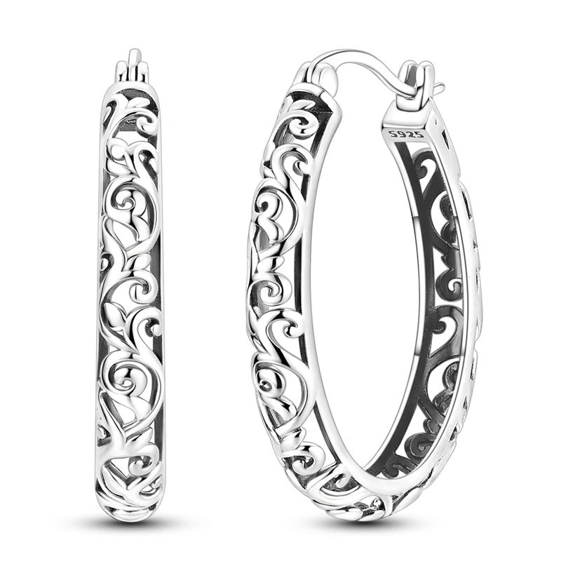 

925 Sterling Silver Earrings Women Zirconium Vintage Openwork Hoop Earring For Anniversary Wedding Jewelry Gifts