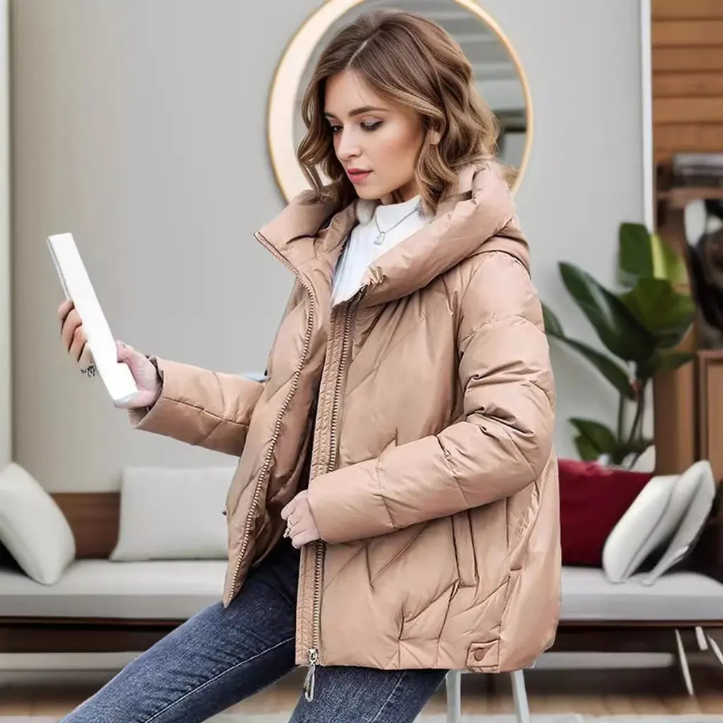 Korean Style Loose Cotton-Padded Jacket Xiyin Simple Warm Thickened Autumn Winter Fashion Age-Reducing Casual Outerwear