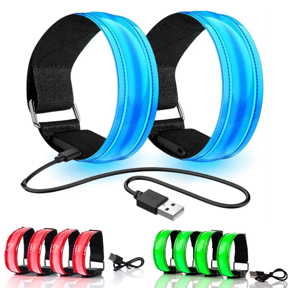 LED Luminous Reflective Bracelet USB Charging Night Running Armband Safety Warning Luminous Sports Wrist Strap Party Supplies