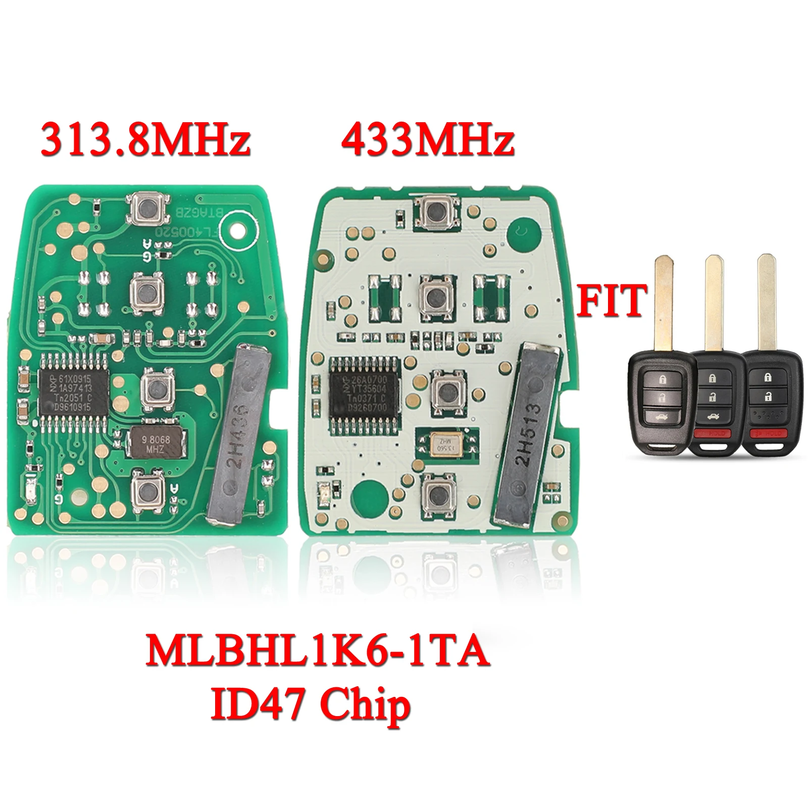 jingyuqin HLIK6-1T 433Mhz 313.8Mhz ID47 Chip Remote Car Key Board For Honda Civic Accord City CR-V Jazz XR-V Vezel HR-V FRV