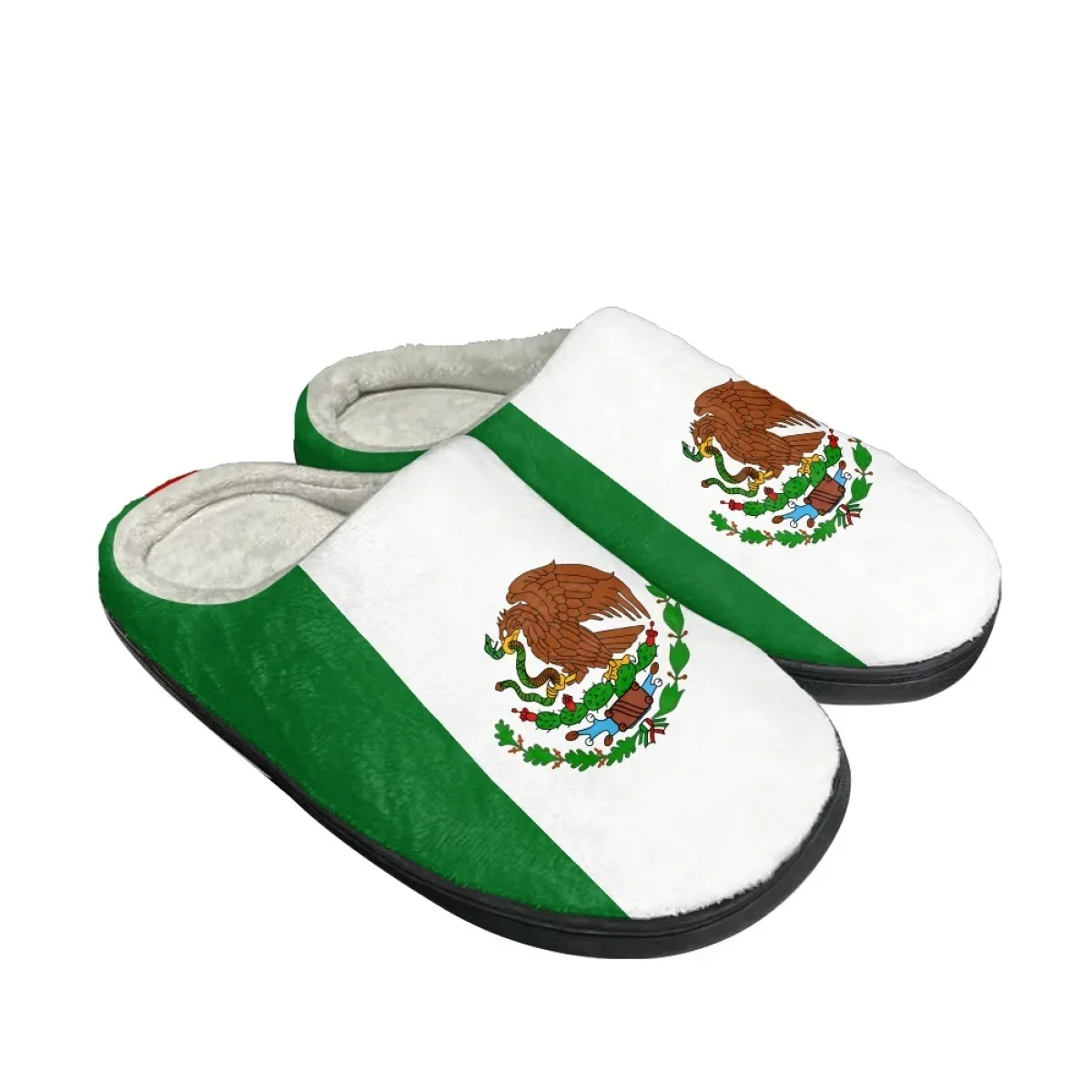 Autumn Winter Men House Cotton Slippers Mexico Flag Print Indoor Warm Non-Slip Slippers Zapatos Mujer Couple Women Home Footwear