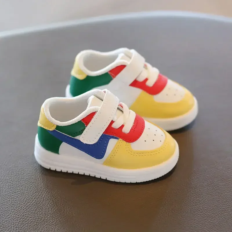 

Children's Breathable Spring Autumn White Shoes Baby Boy Walking Shoes Color Block Soft Bottom Baby Girl Shoes Non-Slip