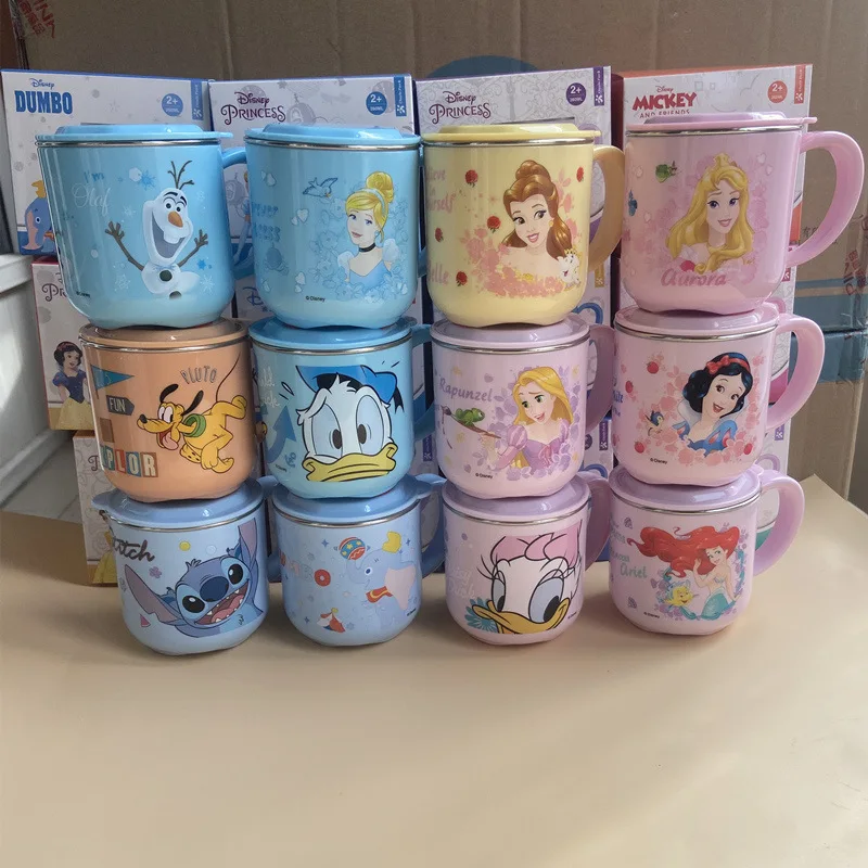 Disney Kids Cup Cartoon Princess Elsa Belle Stainless Steel Drinkware Milk Cup Children Mugs with Scale Student Cup