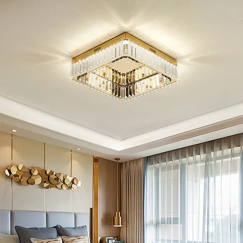 Lustre Crystal Led Dimmable Ceiling Lights Home Deco Square Steel Led Ceiling Lamp For Living Room Led Luminarias Lamp Fixture