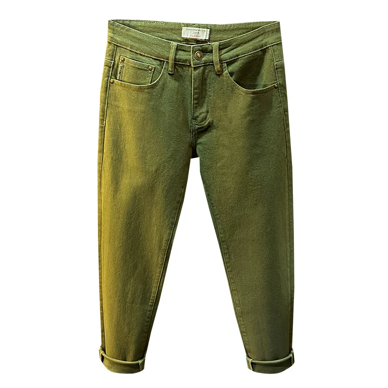 Pantalones vaqueros verdes retro de alta gama para hombre, jeans largos de lujo, ajustados, elásticos, informales, ligeros, otoño e invierno, 2024