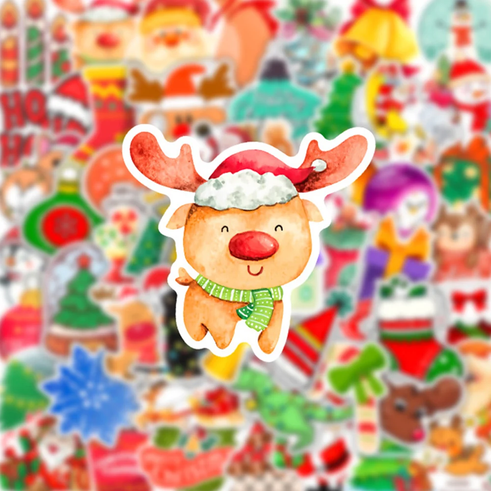 50/100/200pcs Kawaii Merry Christmas Cartoon Stickers Cute Santa Claus Graffiti Sticker DIY Suitcase Phone Decoration Decal Gift