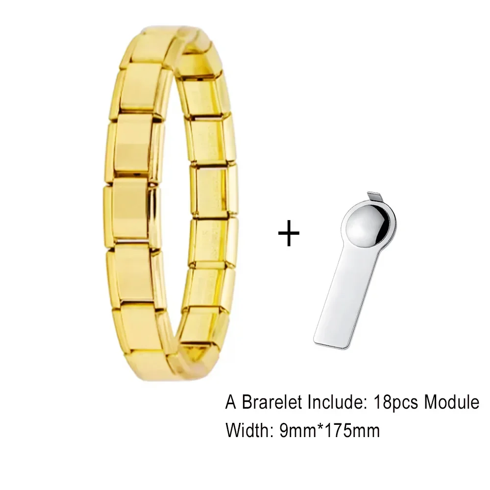 Stainless Steel Elastic Bracelet with Tool Italian Charm Link 9mm Width Simple Design Bangle For Men Women DIY Making Jewelry