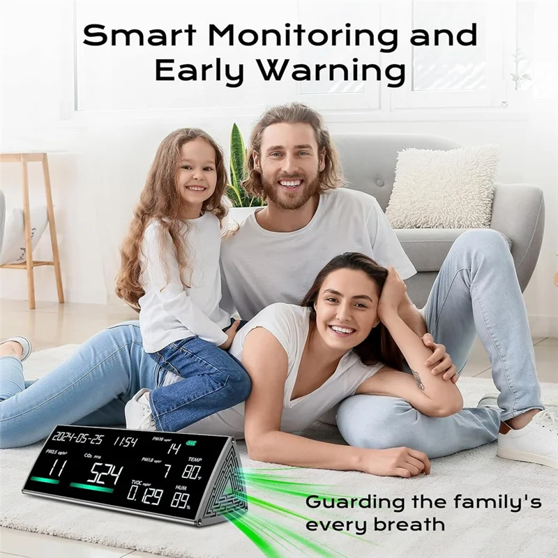 

B21B Air Quality Monitor-TVOC, PM2.5, PM1.0, PM10, Temperature, Humidity And Time Display Metal Surfaceair Quality Tester