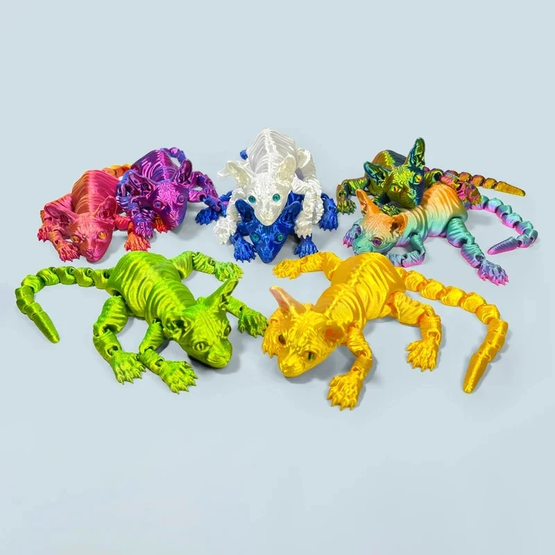 3D Printed Realistic Hairless Sphynx Cat Figurine – Adorable Articulated Fidget Toy, Perfect Gift for Cat Lovers