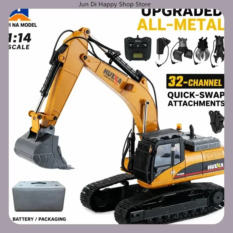 Replaceable Attachments RC Excavator Huina 1580 1/14 Scale 32‑Channel All‑Metal Remote Control Digger RC Construction Vehicle