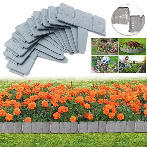 10/20Pcs Garden Landscape Edging Borders No Dig, Lawn Edging for Landscaping,Plastic Fencing Lawn Border,Imitation Stone Fence