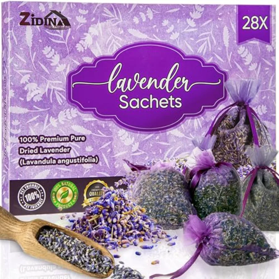 

28 Pack Organic Lavender Sachet Bags for Drawers and Closets - Natural Fresh Dried Lavender French Potpourri Bags for Clothes S